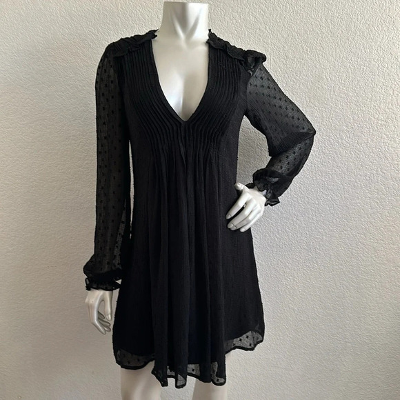 Zara Black Swiss Dot sheer Pleated Mini Dress Womens - Picture 5 of 9